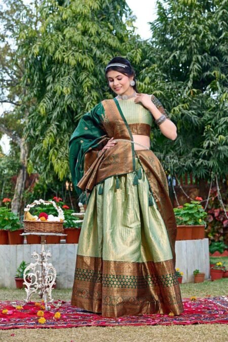 Women's Tussar Silk Patola Print Lehenga Choli Dupatta Set